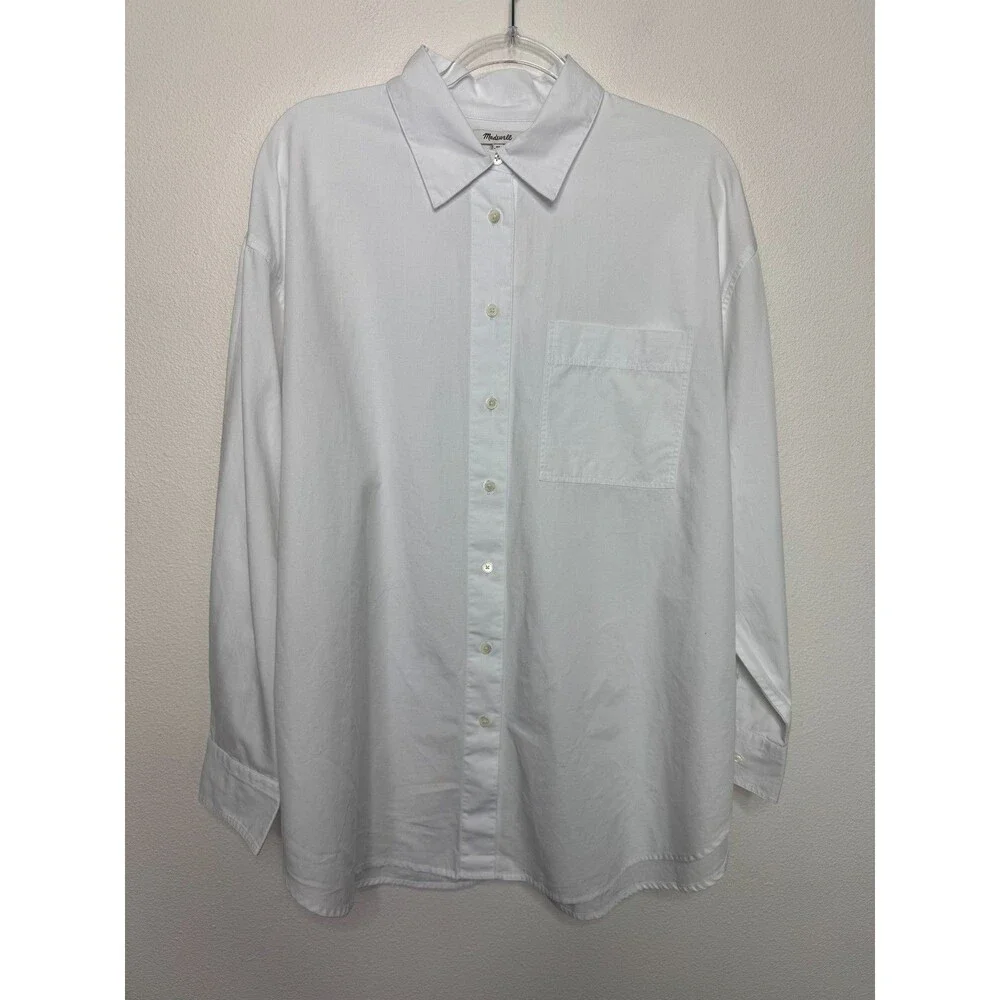 Madewell XL Oversized Button-Up Shirt White Cotton Oxford Long Sleeve Pocket NWT - Picture 5 of 14